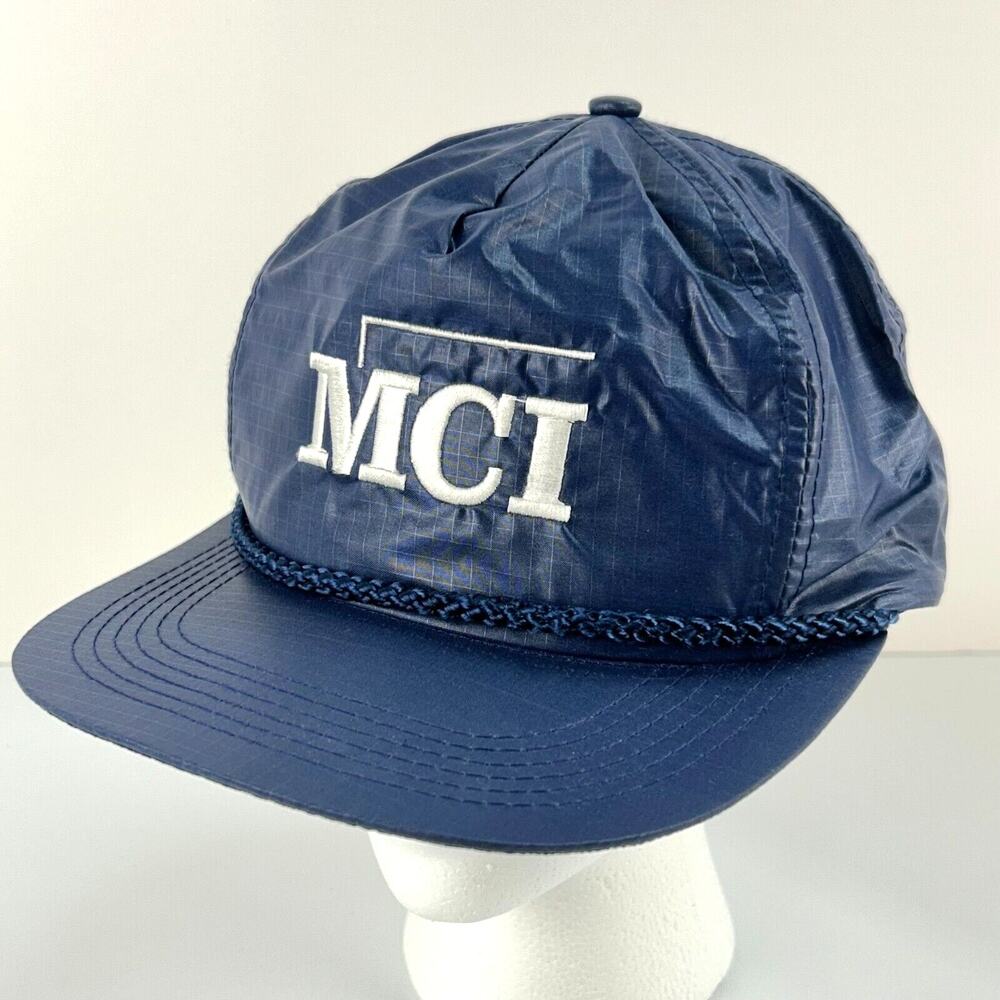 Vtg MCI Telecom Rope Hat OSFA Snapback Cap 80s 90s Telephone Nylon Embroidered